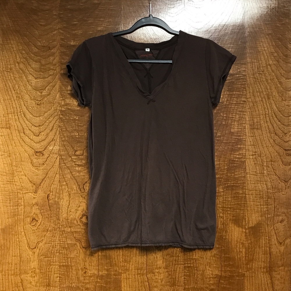 Johnny Was Brown V-Neck Short Sleeve Tee